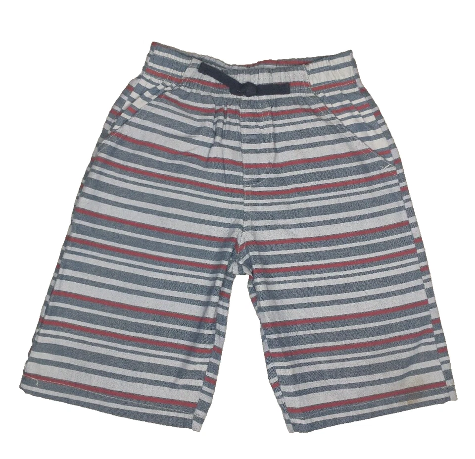 Nannette Boys Blue Red Striped Cotton Blend Shorts Size 6 Elastic Waist Pockets - Image 1 of 4