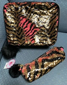 JUSTICE PINK TIGER FLIP SEQUINS LUNCHBOX & PENCILCASE SUPER CUTE!! - Picture 1 of 4