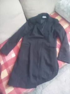 NICE WALLIS WOMEN'S BLACK STRIPED LONG OFFICE BUSINESS BLAZER,SIZE 14,WOOL BLEND - Picture 1 of 7