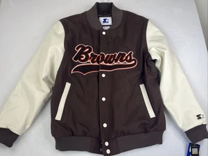 $450 Cleveland Browns NFL Starter Varsity Bomber Jacket Men Size XL Wool/Leather - Picture 1 of 8