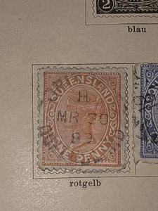 Foreign Queensland One Penny Stamp Used - #I453 - Picture 1 of 1