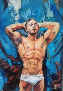 ORIGINAL Junge Erotik Kunst Gemälde Mann Nackt Leidenschaft für Liebe Mann... - Bild 1 von 8