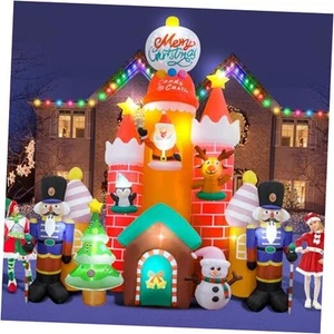 9.8 FT Blow Up Decorations with Soldier Santa Christmas Inflatable Candy Castle - Picture 1 of 7