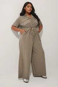 Yours Curve Women's Plus Size Washed Tie Waist Jumpsuit - Picture 1 of 8