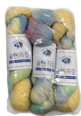 3-Merino Wool Yarn Hanks Blue Yellow Green Red Tye Dye 3.6 Oz Each - Image 1 of 2