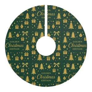 Tree Skirt, Golden Christmas Pattern Green Gold Holiday Decor, Festive Xmas - Picture 1 of 4