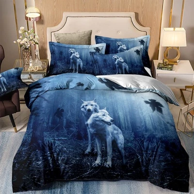 WONGS BEDDING Wolf Duvet Cover Bedding Set Single Double King Size Quilt Cover Pillow Cases