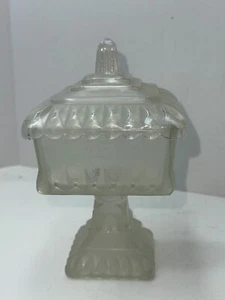 Vintage Jeannete Frosted or Satin Glass Wedding Box, Lidded Candy Dish #712 - Picture 1 of 5