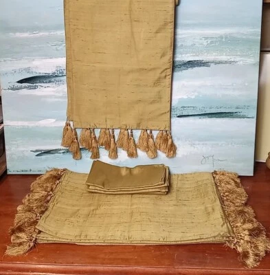 Lot Of 8 Elegant Silk Tassel Placemats, 2 Table Runners 70" x 13" & 6 Napkins - Image 1 of 4