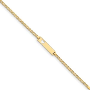 14k Yellow Gold Engraveable Heart Anchor Link 5mm Baby ID Bracelet 5.5" to 6" - Picture 1 of 4