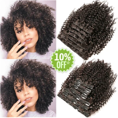 Extensiones de cabello humano virgen con clip rizado afro rizado cabeza completa doble trama 8 piezas Foto 1 de 4