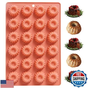 Mini Bundt Cake Silicone Pan, 24-Cavity Nonstick Fluted Tube Cake Pan for Bak - Picture 1 of 5