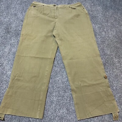 Pantalones Peck & Peck para mujer 16 verdes mezcla de algodón tiro alto bolsillos enrollables con lengüeta Foto 1 de 4