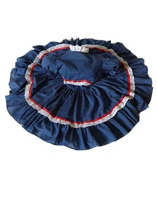Vtg Swiss Dot Cottage Girls Dress 6X Blue Ruffled Lace Trim Puff Sleeve Retro - Picture 1 of 5