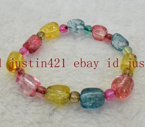 VALENTINO Bracciale elastico perle gemme tormalina multicolore naturale 13 15 mm e 6 mm 7 5''AAA