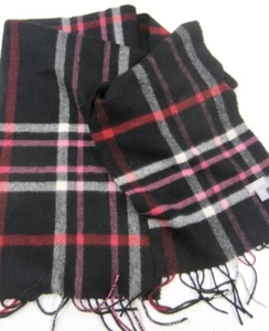 CHARTER CLUB Pure CASHMERE Negro Rojo Rosa Blanco Ventana Cuadros Flecos Bufanda - Imagen 1 de 5