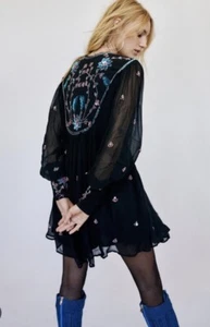 Free People Bali Golden Sun Embellished Beaded Party Mini Dress S - Picture 1 of 7