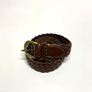 Cintura Vintage Ralph Lauren 38 Cognac Marrone Tessuto Pelle Intrecciata Ottone Inghilterra - Foto 1 di 5