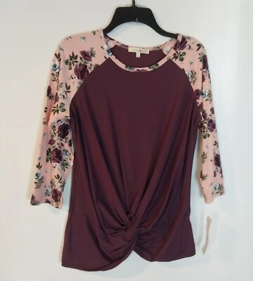 Camisa para mujer Wishful Park manga larga floral cuello redondo rosa y ciruela nueva con etiquetas/#3141 Foto 1 de 2