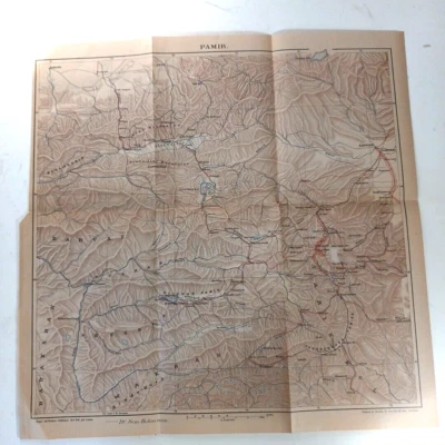 Sven Hedin Asia Pamir Mountains Map Tajikistan Afghanistan Tarim 1899 from book - Image 1 of 4