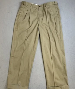 Eddie Bauer Dress Pants Mens 35x30 Brown Performance Khakis Pleated Cotton - Picture 1 of 12