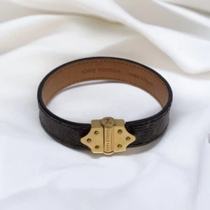 Louis Vuitton Bracelet Brown Brassle Spirit Leather Bangle M6689F Authentic - Picture 1 of 3
