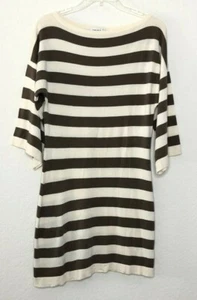 Trina Turk Cream Brown Stripe Dolman Knit Sweater Tunic Top Dress Stretch M AG - Picture 1 of 7