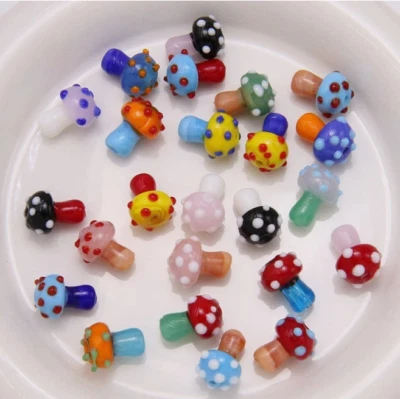 20pcs Mushroom Handmade Lampwork Glass Beads Colorful Loose Spacer 20mm Crafts - Image 1 of 3