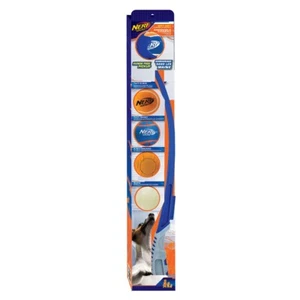 Nerf Dog Air Strike 5x Squeak Tennis Glow Ball Launcher Set 'Hands Free Pick Up' - Picture 1 of 2