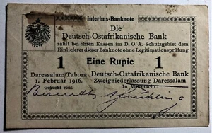 WWI GERMAN EAST AFRICA 1 RUPIE of 1916 SERIES S3 ROSENBERG # 571 CIRCULATED - Picture 1 of 2
