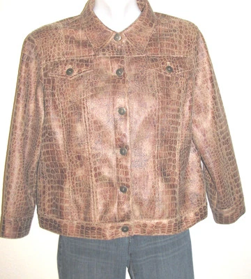 Ruby Rd. Chaqueta para mujer talla 12 imitación piel de serpiente marrón estilo jean abotonada Foto 1 de 4