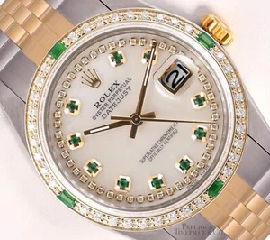 Rolex Datejust 36mm Two Tone-White MOP Emerald String Diamond Dial-Diamond Bezel - Picture 1 of 5