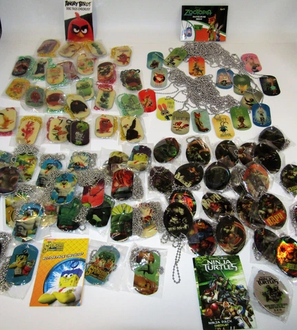 Dog Tags Random Mix Lot of (50) SpongeBob Ninja Turtles Angry Birds & Zootopia Cover