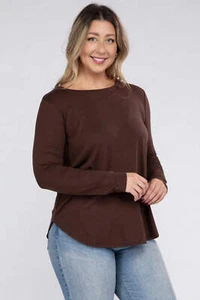 Zenana Plus Rayon Knit Long Sleeve Round Neck Tunic T-Shirt in 5 Colors NWT - Picture 1 of 38