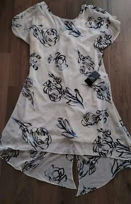 ADRIANNA PAPELL S Small Dress NWT Floral Sheer Cream Summer Lined Black White - Image 1 of 4