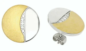 Earrings Plug Stainless Steel Zirconia Ipg Gold Ear Studs Hardwear by Landmesser - Picture 1 of 2