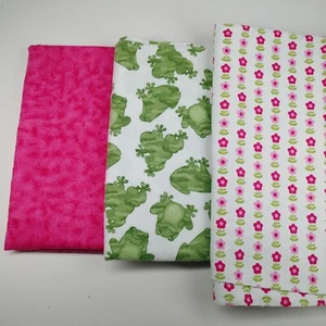 Flannel Joann's Fabric 3 Pieces Over 3 Yards Total Frogs Flowers Pink - Picture 1 of 6