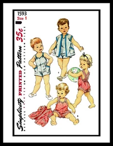 Traje de sol Simplicity 1593 patrón de costura traje de juego bebé unisex niño pequeño playa - Imagen 1 de 8