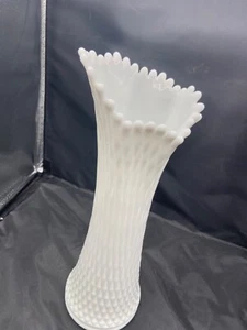 Vintage Westmoreland Milk Glass Diamond Quilt Fluted Swung Stretch Vase 14" - Picture 1 of 8