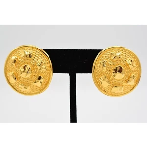 Pendientes Christian Dior Vintage Oro Texturizado Redondos Gruesos Firmados Años 80 BinAS - Imagen 1 de 12