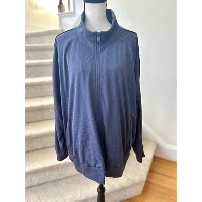 Athleta Slate Blue Leopard Print Zip Up Windbreaker Bomber Jacket - Image 1 of 4