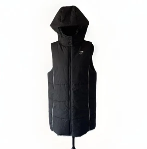 Gymshark Long Puffer Vest Women’s small Black Gillet Oversized Athleisure Gym - Picture 1 of 16