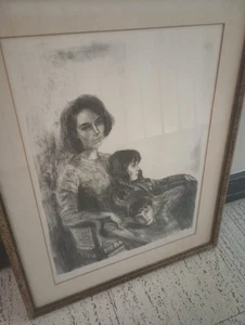 Signierte Joan Purcell "Family Group" Graphit Lithographie Internationaler Verkauf - Bild 1 von 5