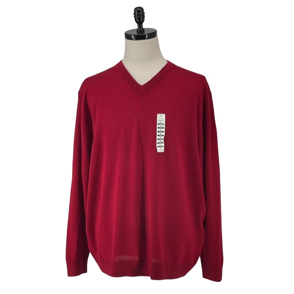 NWT Turnbury Red V Neck Extra Fine Merino Wool Men's Sweater XL Luxurious Soft - Image 1 of 4