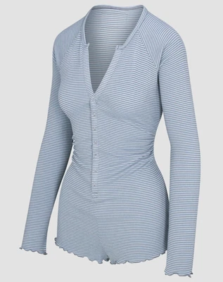 Savage X Fenty Women's Midnight Cruise Romper Moon Daisy Blue Stripe Size S NWT - Image 1 of 4