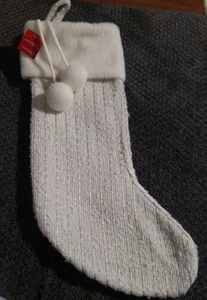 Wondershop Target Christmas Stocking Cream Silver Metallic Stripe Nubby Boho NWT - Picture 1 of 1