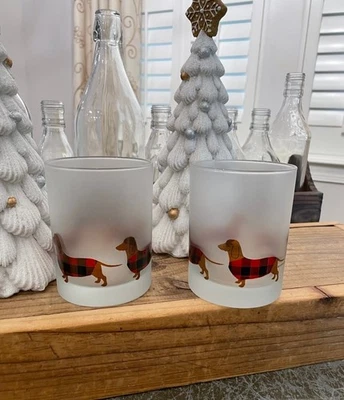 2 NWT Culver Christmas Dachshund Frosted Old Fashion Whiskey Tumblers - Image 1 of 4