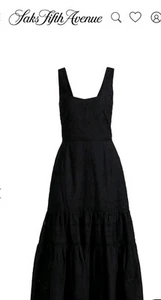Vestido midi de popelina de algodón negro mezclado con niveles talla S bolsillos vacaciones en la playa - Imagen 1 de 8