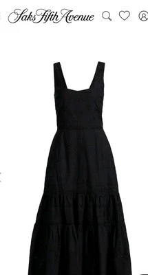 Poplin Cotton Midi Black Dress Mixed Media Tiered Sz S Pockets Beach Vacation - Image 1 of 4