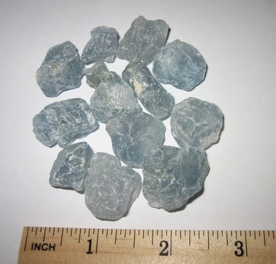 13 SMALL RARE NATURAL ROUGH 0.6-0.9" CELESTITE CRYSTALS FROM MADAGASCAR 111grams - Image 1 of 3
